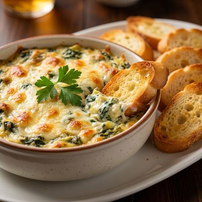 Spinach and Artichoke Dip with Toasted Baguette